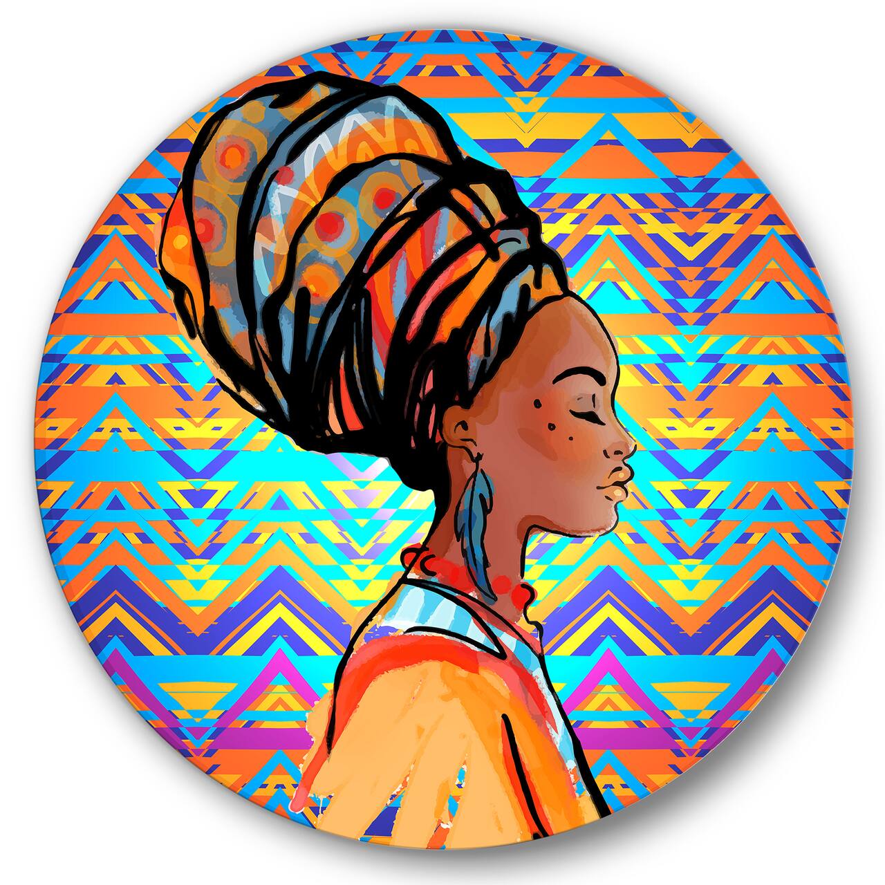 Designart - African American Woman with Turban IV - Modern Metal Circle Wall Art